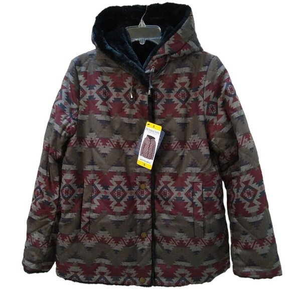 Pendleton Coat Women's Medium Gray Reversible Faux Fur Printed Reversible NWT - Picture 1 of 7